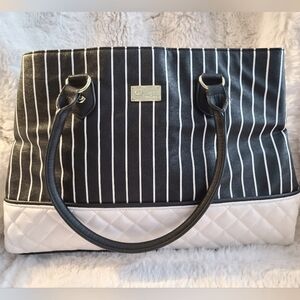 NWOT - BETSEY JOHNSON, LARGE, VINYL, CREAM/BLACK SHOULDER BAG/TOTE